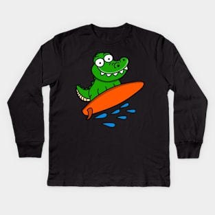 Surfing Crocodile Kids Long Sleeve T-Shirt